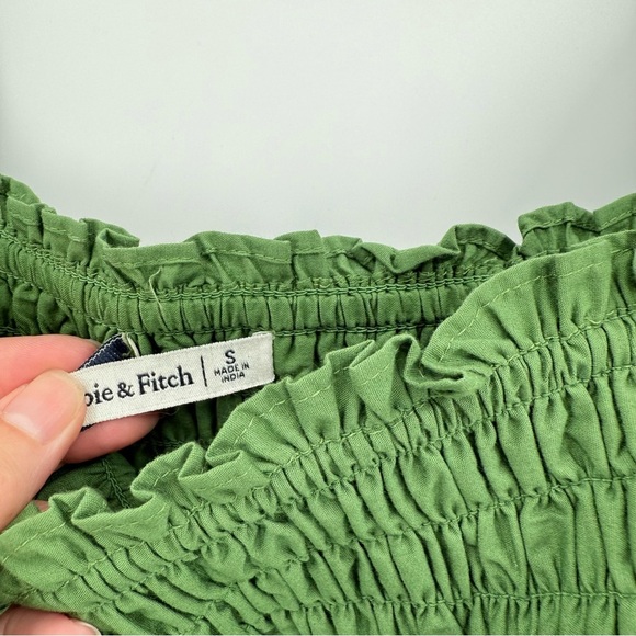 Abercrombie & Fitch Puff Sleeve Smocked Bodice Midi Dress in Green Size S - Picture 7 of 10